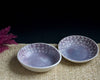 Coupelles en porcelaine violette motifs végétaux blancs fait-main par la céramiste Laëtitia Leclère