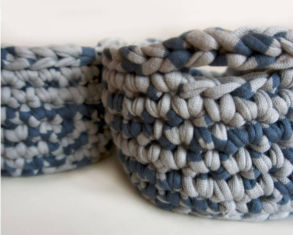 Paniers fait-main en crochet bleu gris Patate Studio