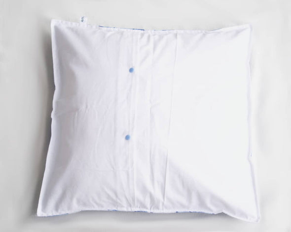 Housse de coussin verso en coton blanc avec ouverture oreiller et boutons à pression