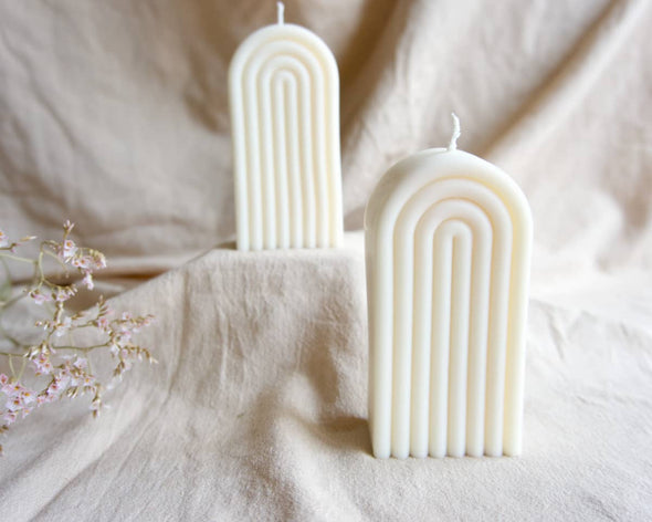 Bougie design artisanale ekru française arche blanche