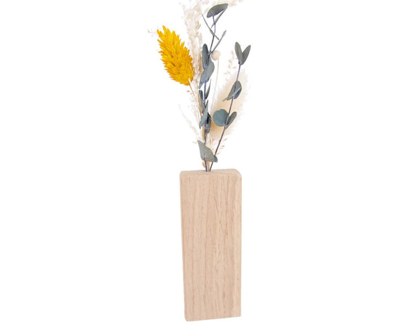Cache-pot mural bois fleurs séchées jaune