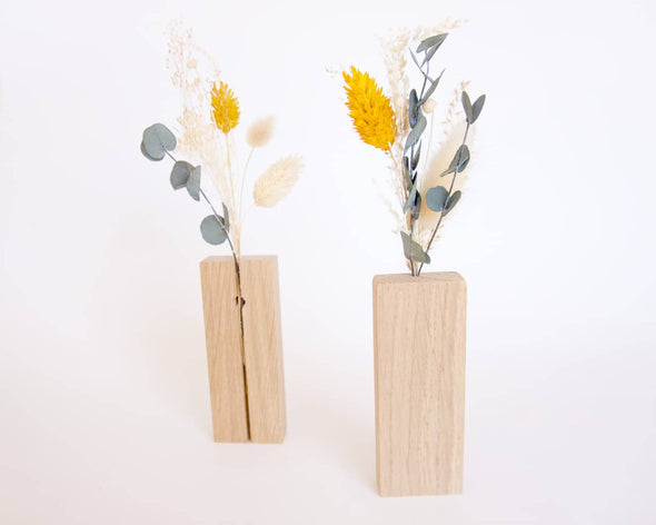Cache-pot mural bois fleurs séchées jaune