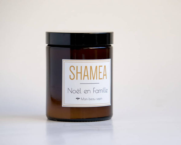Bougie parfumée sapin naturelle cire de soja et fabrication artisanale française, pot en verre ambré