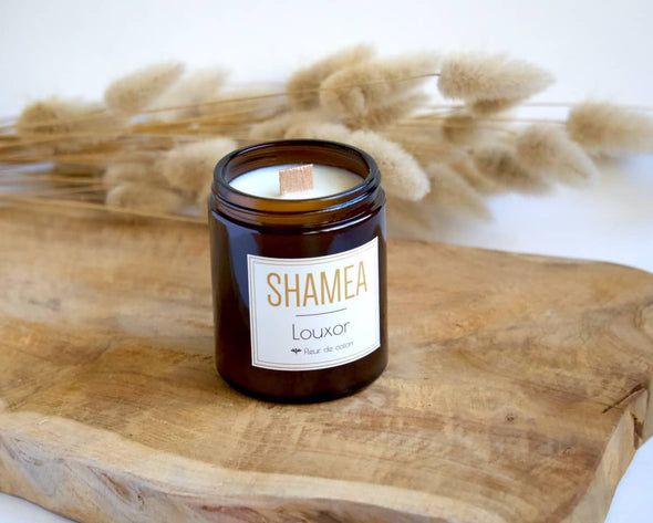 Bougie naturelle en cire de soja fabrication artisanale et française parfum fleur de coton Shamea