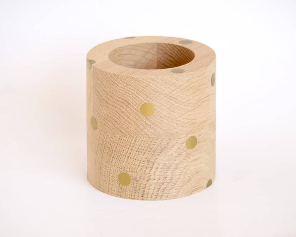Cache-pot design déco intérieure en bois rond avec des pois dorés fait-main