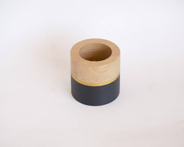 Cache-pot design moderne noir et doré pour cactus et plantes grasses, rond en bois décoratif