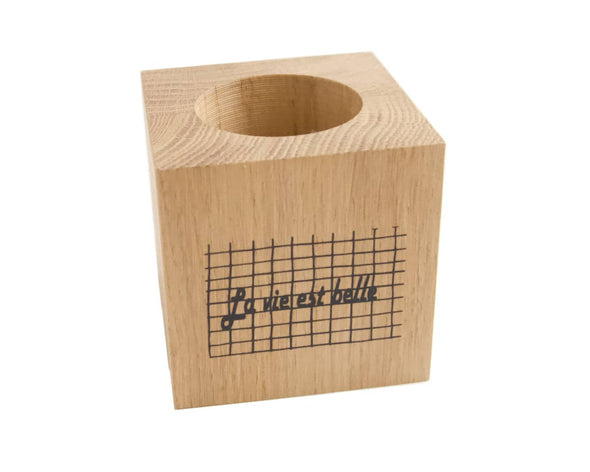 Cache pot bois cube fait-main La vie est belle pour plantes grasses marque française My Cosy Home