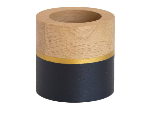 Cache-pot intérieur original élégant en bois rond noir avec rayure dorée
