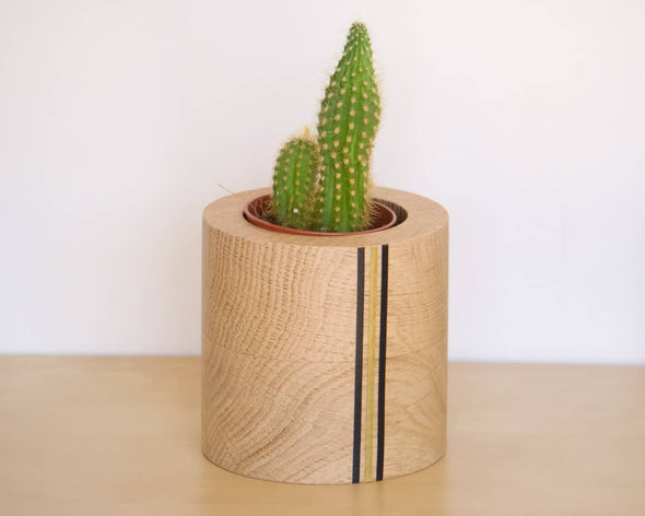 Cache-pot french touch rond rayures noires et dorées original et moderne