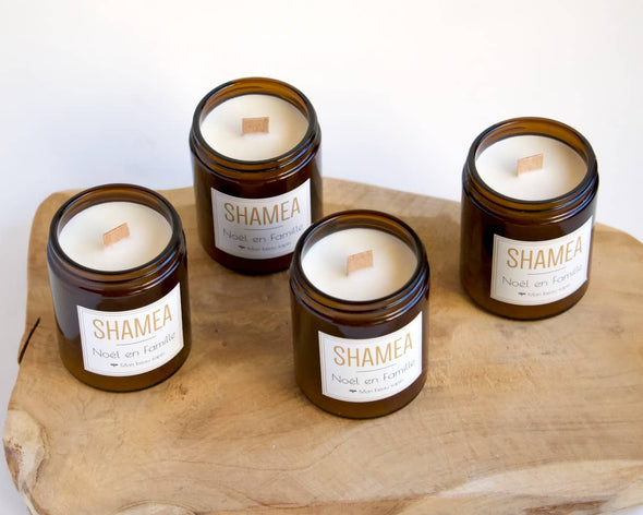 Collection bougies naturelles cire de soja mèche bois parfum sapin Shamea