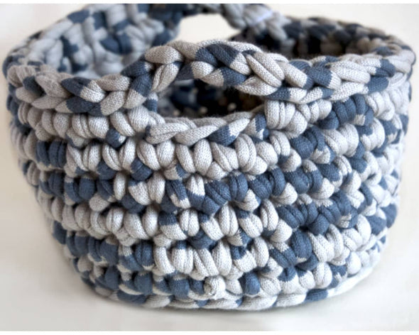Panier de rangement déco avec anses gris et bleu moderne et original