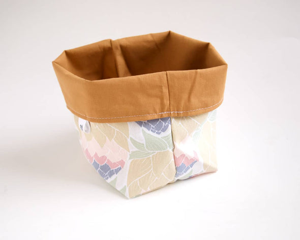 Panière de rangement déco marron et motifs nature pastels fabrication artisanale française Petite Marie Créatrice