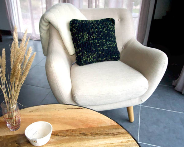 Coussin crochet tendance décoratif 40x40, fabrication artisanale francaise