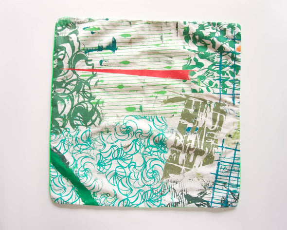 Housse de coussin originale pièce unique de créateur fait-main à motifs abstraits verts