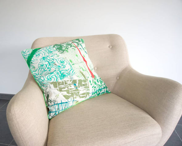 Housse de coussin déco verte 50x50 cm artisanale et fabriquée en France Happé