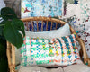 Housse de coussin de createur fait-main rectangulaire verte rayée décorative marque Happé