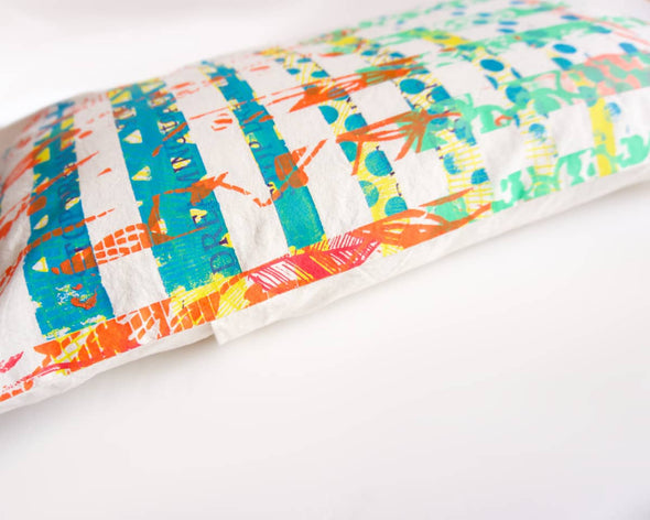 Housse de coussin décoratif pièce unique verte rayée 30x50 cm