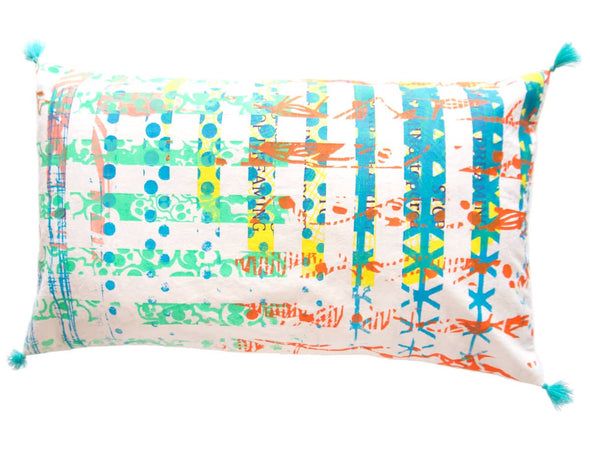 Housse pour coussin de canapé verte rayée unique originale made in France happé