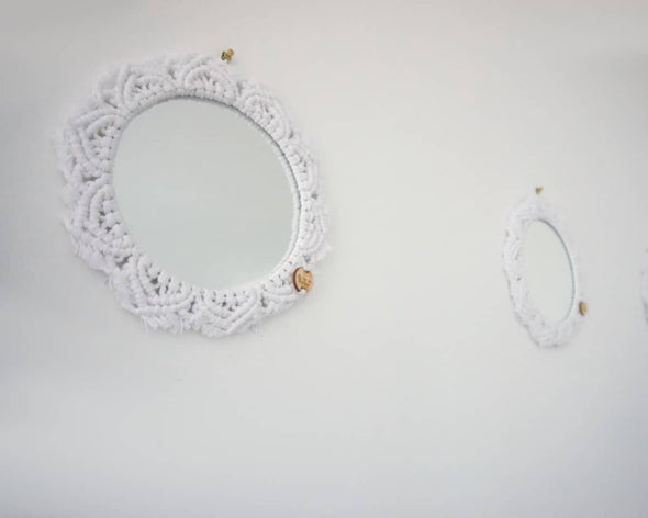 Miroir décoratif en macramé artisanal rond made in france