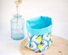 Panière de rangement déco maison en coton imprimé perroquets bleus jaunes tropical unique et original