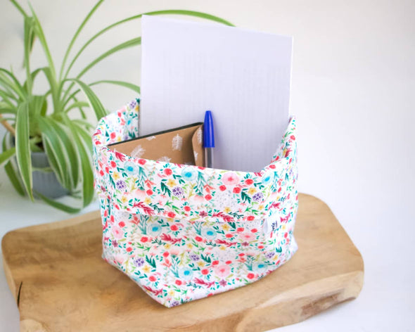 Vide-poches panier tissu rangement déco pour salon ou entrée motifs à petites fleurs liberty made in France