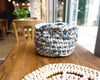 Panier en crochet rangement déco fait-main made in France original bleu et gris avec petites anses