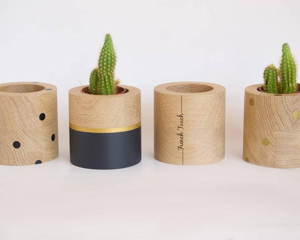 Pots en bois ronds originaux artisanaux déco pour plantes grasses