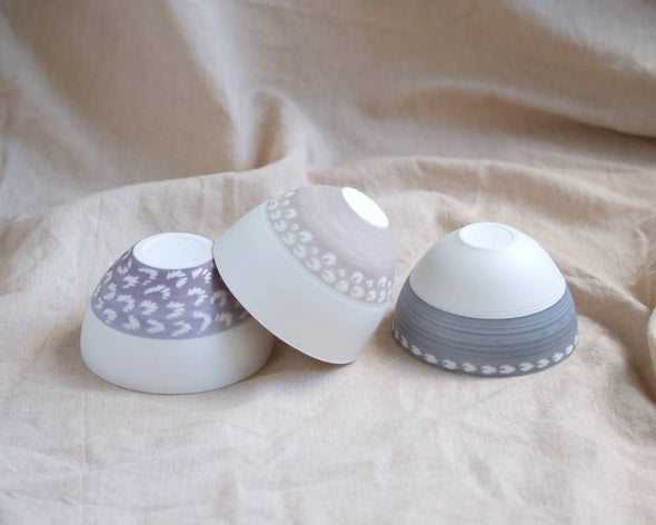 Trio bols pièces uniques en porcelaine colorés gravés à la main et fabrication française