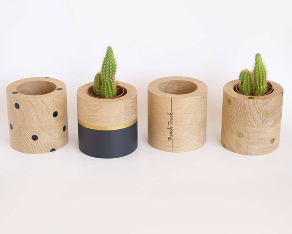 Pots en bois ronds pour plantes et cactus décoratifs uniques made in France