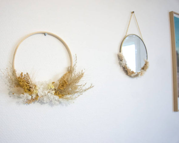 Couronne de fleurs séchées murale artisanale fabrication française
