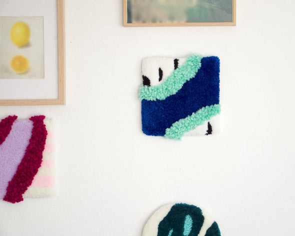Déco murale originale carrée verte et bleue, fabrication artisanale et française