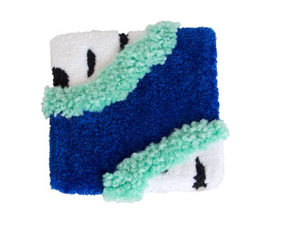 Décoration murale originale en tufting fait-main bleue et verte