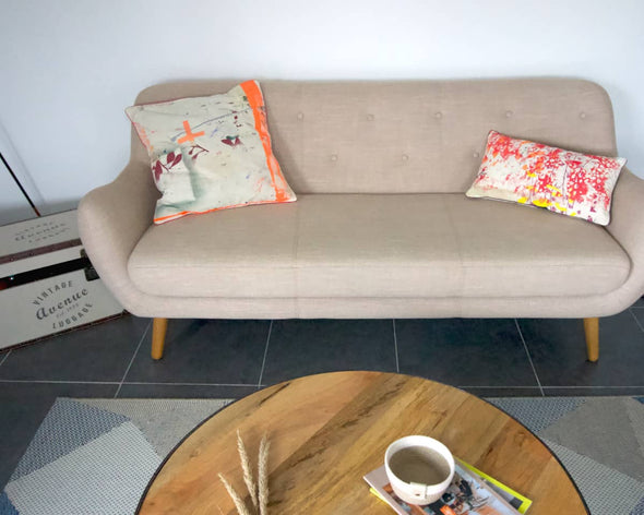 Housse de coussin pour canapé design et moderne orange à motifs fait-main créatrice Happé