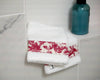 2 gants de toilette éponge de bambou blancs avec bande imprimé savane rouge fabrication artisanale française Petite Marie Créatrice