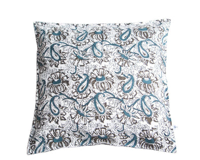 Housse de coussin carrée 50x50 coton motif nature fleurs vertes et marrons fabrication artisanale made in France Petite Marie Créatrice