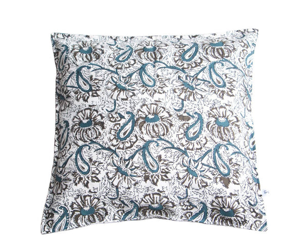 Housse de coussin carrée 50x50 coton motif nature fleurs vertes et marrons fabrication artisanale made in France Petite Marie Créatrice