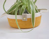 Zoom panier jaune en cordes de coton et teinture végétale utilisé en cache-pot avec plante