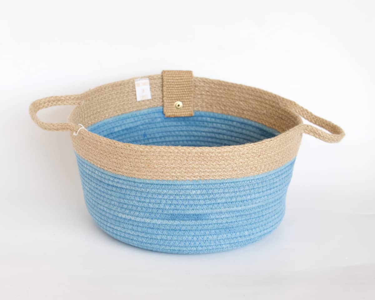 Panier rangement rond blanc bleu indigo