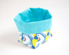 Panier de rangement bleu et jaune en tissu fabrication artisanale française Petite Marie Créatrice