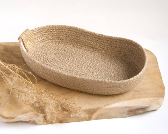 Intérieur du panier ovale végétal en cordes de jute fabriqué artisanalement en France