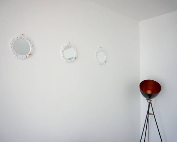 3 miroirs muraux ronds décoratifs blancs en coton recyclé fait-main en macramé créatrice En Vie de Bohème
