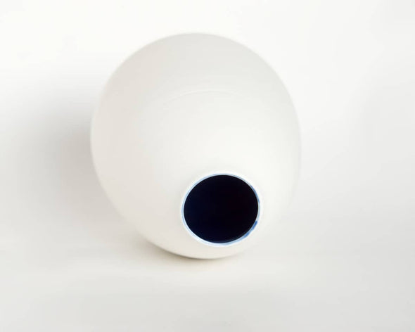 Vase céramique porcelaine soliflore blanc bleu foncé - 13 cm