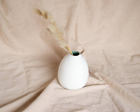 Vase céramique porcelaine soliflore blanc vert - 11 cm
