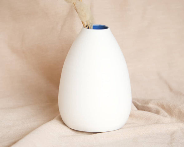 Vase céramique porcelaine soliflore blanc bleu foncé - 13 cm