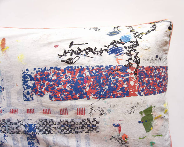 Housse de coussin artisanale moderne originale multicolore zoom motifs fait-main uniques abstraits