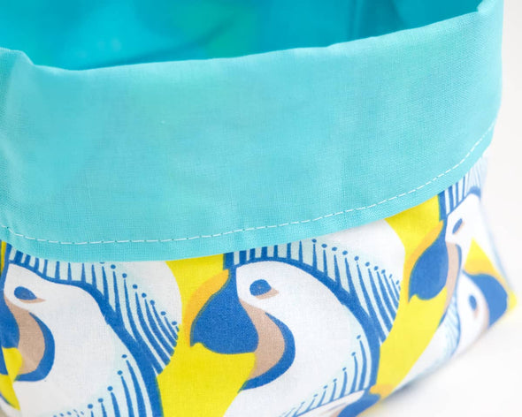 Zoom tissu panière de rangement coton bleu clair imprimé tropical