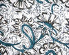 Zoom tissu coton imprimé fleurs originales vertes et marrons housse de coussin unique