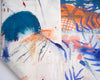 Zoom motifs sérigraphies à la main multicolores panier artisanal Happé